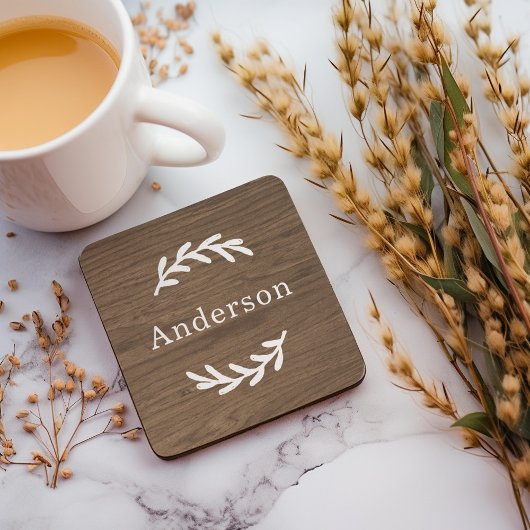 Rustic Brown Wood Laurel Achternaam Monogram Bier Onderzetter