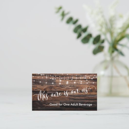 Rustic Brown Wood & Lichten Drink Ticket Enclosure Informatiekaartje (Staand voorkant)