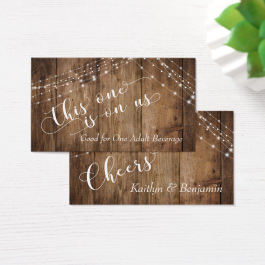Rustic Brown Wood & Light Strings Drink Tickets Visitekaartje (Bureau)