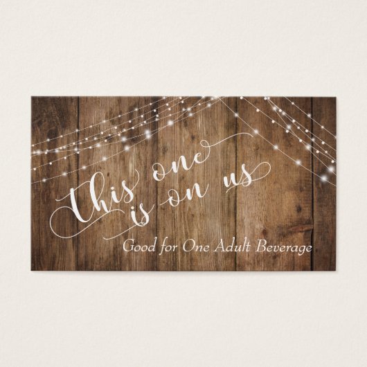 Rustic Brown Wood & Light Strings Drink Tickets Visitekaartje (Voorkant)