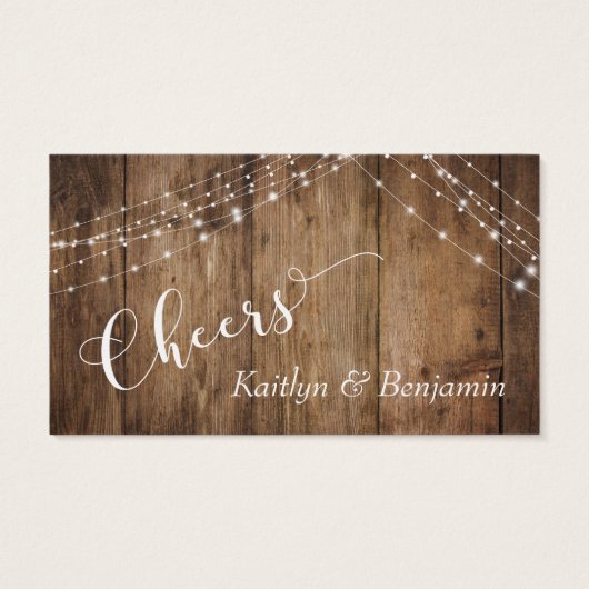 Rustic Brown Wood & Light Strings Drink Tickets Visitekaartje (Achterkant)
