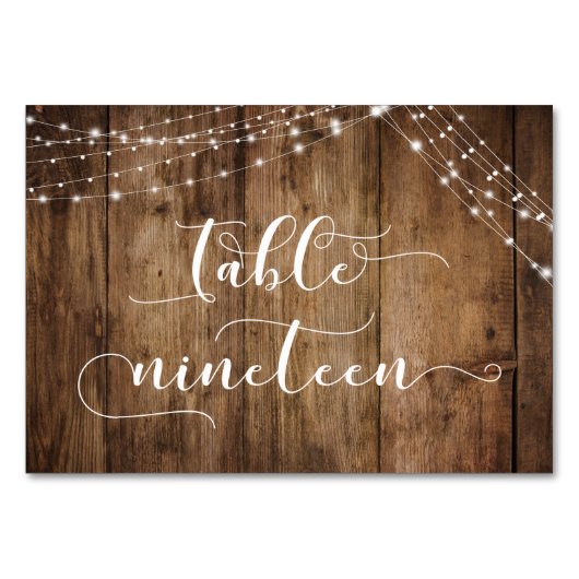 Rustic Brown Wood & Lights Tabel Negentien Kaart (Achterkant)
