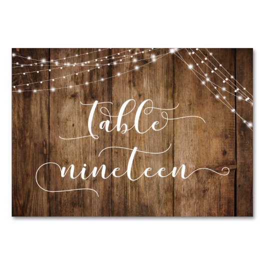 Rustic Brown Wood & Lights Tabel Negentien Kaart (Voorkant)