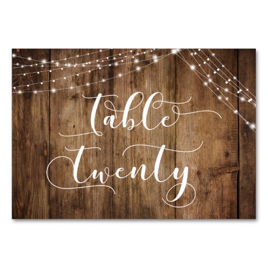 Rustic Brown Wood & Lights Tabel Twintig Kaart (Voorkant)
