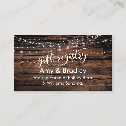 Rustic Brown Wood & Lights, Wedding Gift Registry Informatiekaartje (Voorkant)