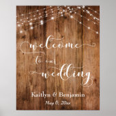 Rustic Brown Wood & Lights Wedding Welcome Sign Poster (Voorkant)