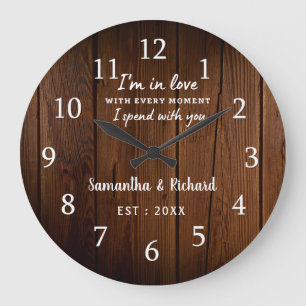 Rustic Brown Wood Love Quote Wedding Jubileum Grote Klok