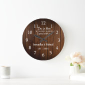 Rustic Brown Wood Love Quote Wedding Jubileum Grote Klok (Huis)