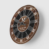 Rustic Brown Wood Pallet Roman Numeral Monogram Ronde Klok (Hoek)