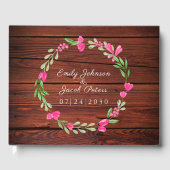 Rustic Brown Wood Pink Floral Country Wedding Gastenboek (Voorkant)
