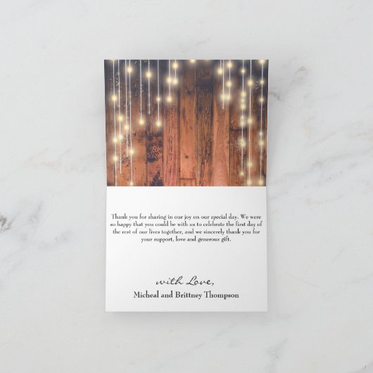 Rustic Brown Wood String Lights Bedankkaart (Binnen)