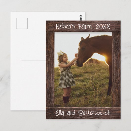 Rustic Brown Wood Text Editable Faux Photo Frame Briefkaart (Voorkant / Achterkant)