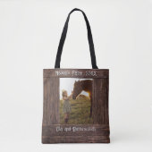 Rustic Brown Wood Text Editable Faux Photo Frame Tote Bag (Voorkant)