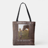 Rustic Brown Wood Text Editable Faux Photo Frame Tote Bag (Achterkant)