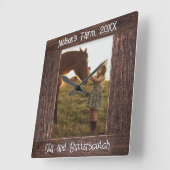Rustic Brown Wood Text Editable Faux Photo Frame Vierkante Klok (Hoek)
