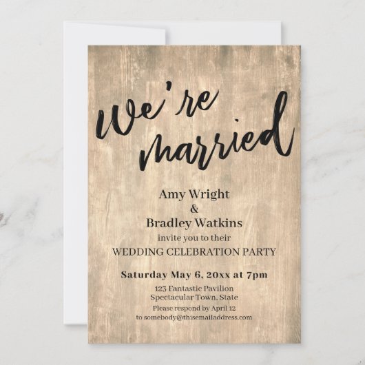 Rustic Brown Wood We zijn getrouwd bruiloft Kaart (Voorkant)