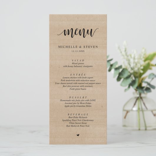 Rustic Brown Wood Wedding Elopement Menu (Staand voorkant)