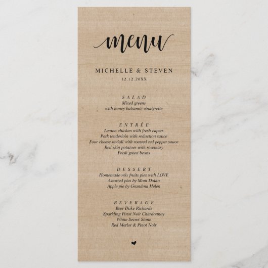 Rustic Brown Wood Wedding Elopement Menu (Voorkant)
