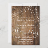 Rustic Brown Wood, White Light Strings Wedding 2 Kaart (Voorkant)