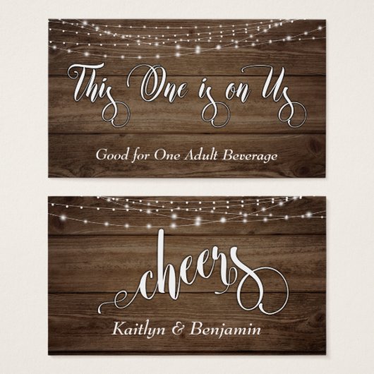 Rustic Brown Wood & White Lights, Drink Tickets Visitekaartje (Voorkant /achterkant)