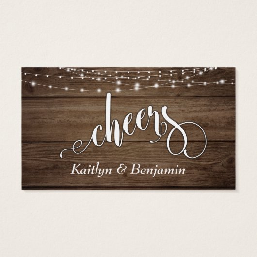 Rustic Brown Wood & White Lights, Drink Tickets Visitekaartje (Achterkant)