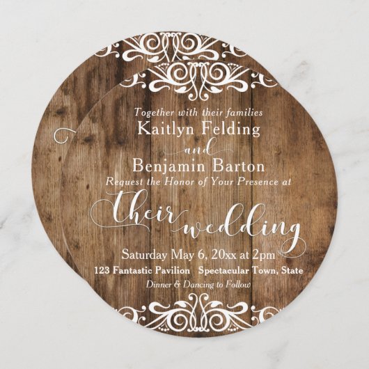 Rustic Brown Wood & White Typography Wedding 2c Kaart (Voorkant / Achterkant)