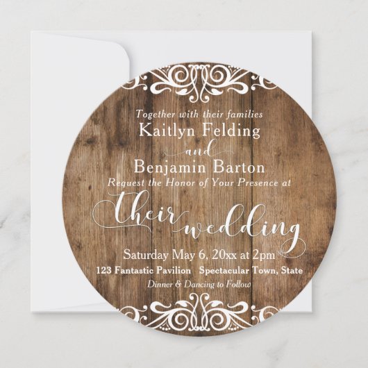 Rustic Brown Wood & White Typography Wedding 2c Kaart (Voorkant)