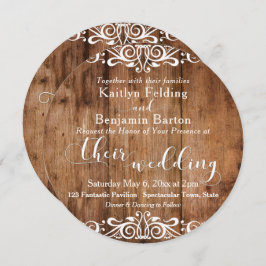 Rustic Brown Wood & White Typography Wedding 2c Kaart
