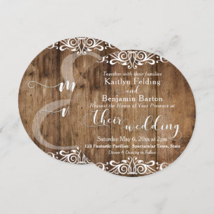 Rustic Brown Wood & White Typography Wedding 2c Kaart