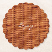 Rustic Brown Wood Wicker Picnic Basket Funny Kartonnen Onderzetters (Voorkant)
