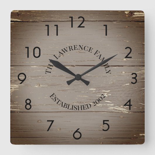 Rustic Brown Wooden Boards gepersonaliseerd   Vierkante Klok (Voorkant)
