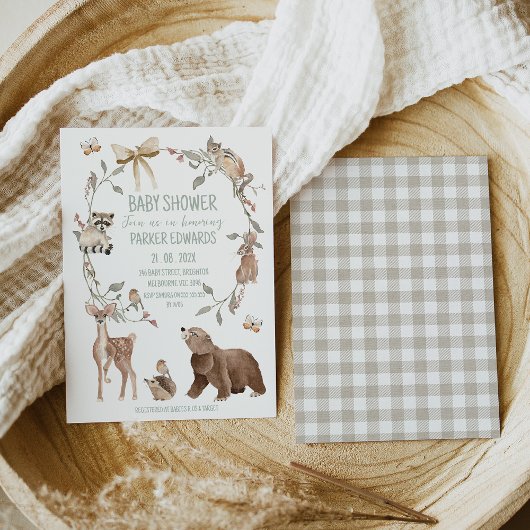 Rustic Brown Woodland Baby Shower Invitation Kaart