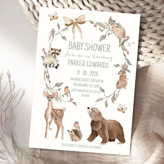 Rustic Brown Woodland Baby Shower Invitation Kaart
