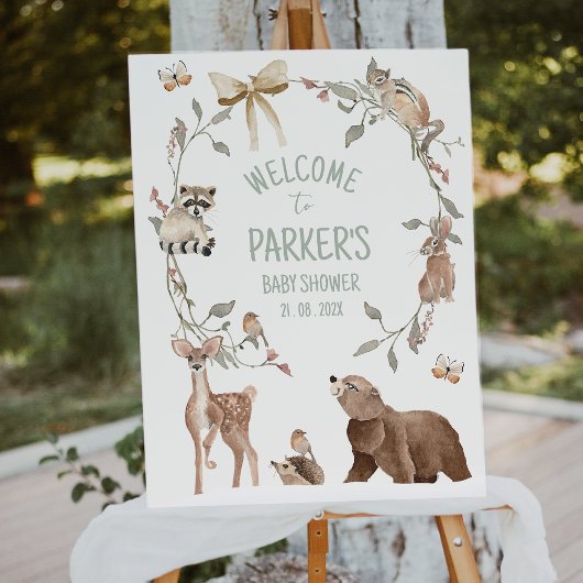 Rustic Brown Woodland Baby Shower Welcome Sign Foto Afdruk