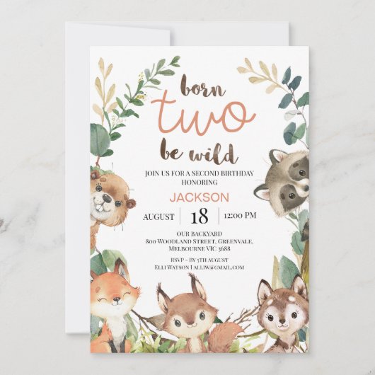 Rustic Brown Woodland Born Two Be Wild Birthday Kaart (Voorkant)