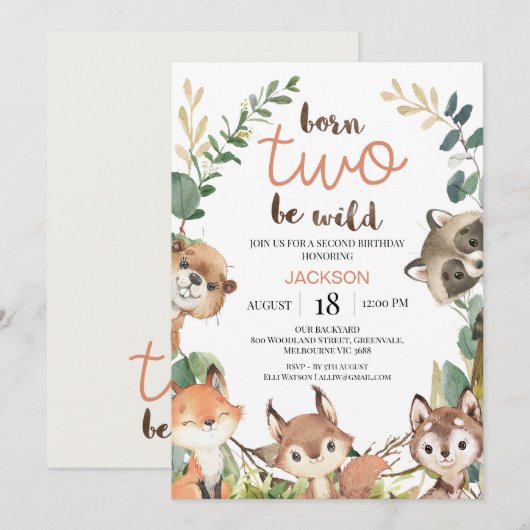 Rustic Brown Woodland Born Two Be Wild Birthday Kaart (Voorkant / Achterkant)