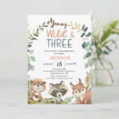 Rustic Brown Woodland Young Wild Three Birthday Kaart (Staand voorkant)