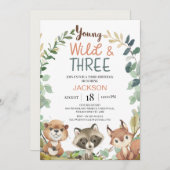 Rustic Brown Woodland Young Wild Three Birthday Kaart (Voorkant / Achterkant)