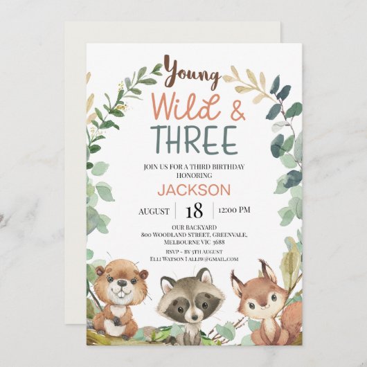 Rustic Brown Woodland Young Wild Three Birthday Kaart (Voorkant / Achterkant)