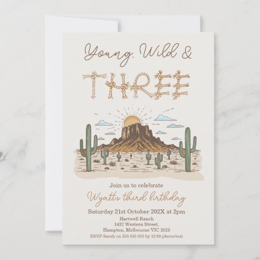 Rustic Brown Young Wild and Three 3rd Birthday Kaart (Voorkant)