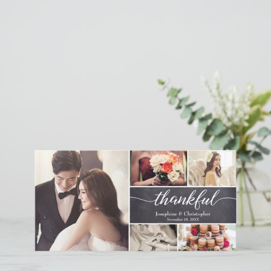 Rustic bruiloft Thankful Horizontale fotocollage Bedankkaart (Staand voorkant)