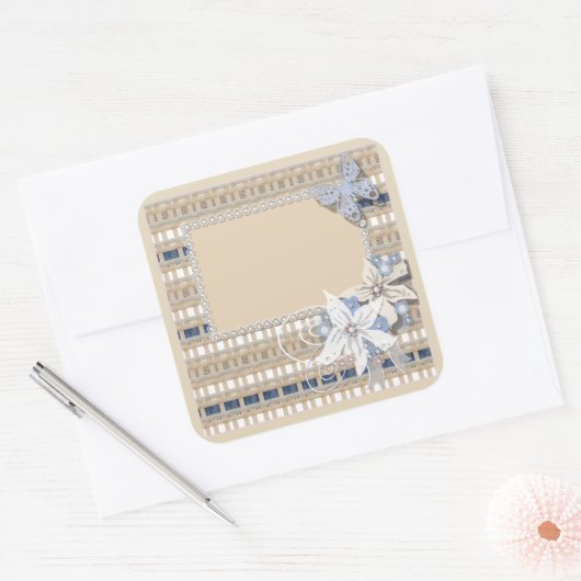 Rustic, bruiloft vierkante sticker (Envelop)