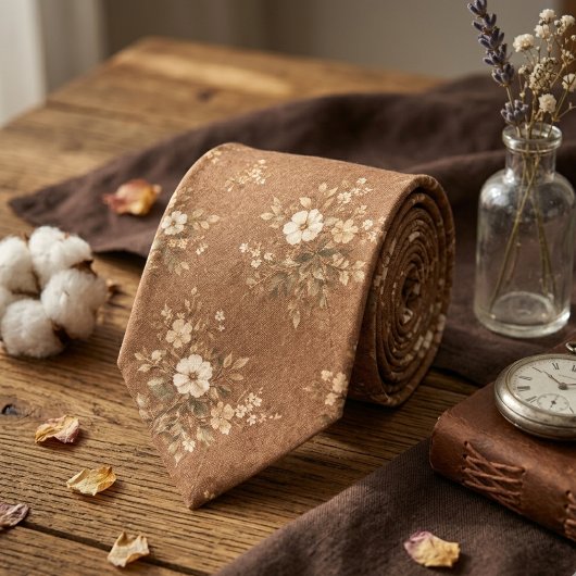 Rustic Bruin Bloemmotief Stropdas