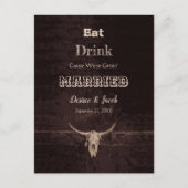 Rustic bruin Eet Drink Gehuwd Stierenschedel Aankondigingskaart (Voorkant)