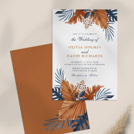 Rustic Bruin en Midnight Blue Bladeren Bruiloft Kaart