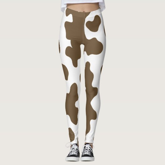 Rustic bruin en witte koeienprint landelijke weste leggings (Voorkant)