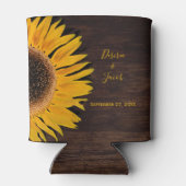 Rustic bruin hout - geel zonnebloempje blikjeskoeler (Achterkant)