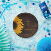 Rustic bruin hout - geel zonnebloempje papieren bordje (Feest)