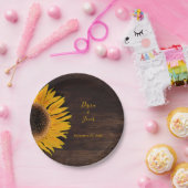 Rustic bruin hout - geel zonnebloempje papieren bordje (Feest)