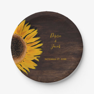 Rustic bruin hout - geel zonnebloempje papieren bordje